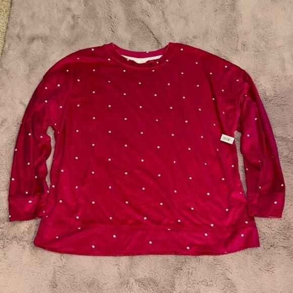 Cozy, Hot Pink Joyspun Sweatshirt with White Polkadots Size Large - Picture 1 of 3